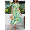 imagePRETTYGARDEN Summer Floral Dress for Women 2025 Casual Boho Short Sleeve Maxi Dresses V Neck Tiered Flowy Beach SundressYellow Blue Floral