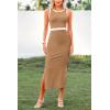 imagePRETTYGARDEN Women Bodycon Midi Dress 2025 Summer Spring Casual Vacation Sundress Fitted Sleeveless Tank DressesZkhaki