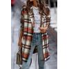imagePRETTYGARDEN Women Plaid Shacket Jacket Trendy Fall Casual Button Wool Blend Tartan Trench Coat Winter Clothing with PocketsBrick Red