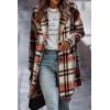 imagePRETTYGARDEN Women Plaid Shacket Jacket Trendy Fall Casual Button Wool Blend Tartan Trench Coat Winter Clothing with PocketsBrick Red