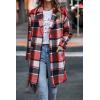 imagePRETTYGARDEN Women Plaid Shacket Jacket Trendy Fall Casual Button Wool Blend Tartan Trench Coat Winter Clothing with PocketsBrilliant Red