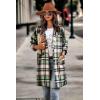 imagePRETTYGARDEN Women Plaid Shacket Jacket Trendy Fall Casual Button Wool Blend Tartan Trench Coat Winter Clothing with PocketsGreen