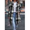 imagePRETTYGARDEN Women Plaid Shacket Jacket Trendy Fall Casual Button Wool Blend Tartan Trench Coat Winter Clothing with PocketsGrey