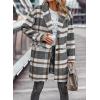 imagePRETTYGARDEN Women Plaid Shacket Jacket Trendy Fall Casual Button Wool Blend Tartan Trench Coat Winter Clothing with PocketsGrey White