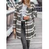 imagePRETTYGARDEN Women Plaid Shacket Jacket Trendy Fall Casual Button Wool Blend Tartan Trench Coat Winter Clothing with PocketsGrey White