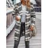 imagePRETTYGARDEN Women Plaid Shacket Jacket Trendy Fall Casual Button Wool Blend Tartan Trench Coat Winter Clothing with PocketsGrey White