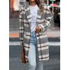 imagePRETTYGARDEN Women Plaid Shacket Jacket Trendy Fall Casual Button Wool Blend Tartan Trench Coat Winter Clothing with PocketsGrey White