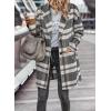 imagePRETTYGARDEN Women Plaid Shacket Jacket Trendy Fall Casual Button Wool Blend Tartan Trench Coat Winter Clothing with PocketsGrey White