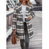 imagePRETTYGARDEN Women Plaid Shacket Jacket Trendy Fall Casual Button Wool Blend Tartan Trench Coat Winter Clothing with PocketsGrey White