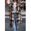 imagePRETTYGARDEN Women Plaid Shacket Jacket Trendy Fall Casual Button Wool Blend Tartan Trench Coat Winter Clothing with PocketsKhaki