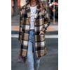 imagePRETTYGARDEN Women Plaid Shacket Jacket Trendy Fall Casual Button Wool Blend Tartan Trench Coat Winter Clothing with PocketsKhaki