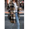imagePRETTYGARDEN Women Plaid Shacket Jacket Trendy Fall Casual Button Wool Blend Tartan Trench Coat Winter Clothing with PocketsKhaki