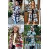 imagePRETTYGARDEN Women Plaid Shacket Jacket Trendy Fall Casual Button Wool Blend Tartan Trench Coat Winter Clothing with PocketsNavy
