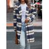 imagePRETTYGARDEN Women Plaid Shacket Jacket Trendy Fall Casual Button Wool Blend Tartan Trench Coat Winter Clothing with PocketsNavy White