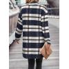 imagePRETTYGARDEN Women Plaid Shacket Jacket Trendy Fall Casual Button Wool Blend Tartan Trench Coat Winter Clothing with PocketsNavy White