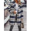 imagePRETTYGARDEN Women Plaid Shacket Jacket Trendy Fall Casual Button Wool Blend Tartan Trench Coat Winter Clothing with PocketsNavy White