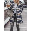 imagePRETTYGARDEN Women Plaid Shacket Jacket Trendy Fall Casual Button Wool Blend Tartan Trench Coat Winter Clothing with PocketsNavy White