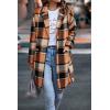 imagePRETTYGARDEN Women Plaid Shacket Jacket Trendy Fall Casual Button Wool Blend Tartan Trench Coat Winter Clothing with PocketsOrange