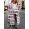 imagePRETTYGARDEN Women Plaid Shacket Jacket Trendy Fall Casual Button Wool Blend Tartan Trench Coat Winter Clothing with PocketsPink White