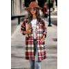 imagePRETTYGARDEN Women Plaid Shacket Jacket Trendy Fall Casual Button Wool Blend Tartan Trench Coat Winter Clothing with PocketsRed