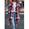 imagePRETTYGARDEN Women Plaid Shacket Jacket Trendy Fall Casual Button Wool Blend Tartan Trench Coat Winter Clothing with PocketsRose Red