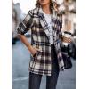 imagePRETTYGARDEN Women Plaid Shacket Jacket Trendy Fall Casual Button Wool Blend Tartan Trench Coat Winter Clothing with PocketsShort Style Brown