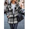 imagePRETTYGARDEN Women Plaid Shacket Jacket Trendy Fall Casual Button Wool Blend Tartan Trench Coat Winter Clothing with PocketsShort Style Grey