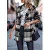 imagePRETTYGARDEN Women Plaid Shacket Jacket Trendy Fall Casual Button Wool Blend Tartan Trench Coat Winter Clothing with PocketsShort Style Grey