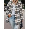 imagePRETTYGARDEN Women Plaid Shacket Jacket Trendy Fall Casual Button Wool Blend Tartan Trench Coat Winter Clothing with PocketsShort Style Grey White