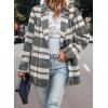imagePRETTYGARDEN Women Plaid Shacket Jacket Trendy Fall Casual Button Wool Blend Tartan Trench Coat Winter Clothing with PocketsShort Style Grey White