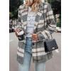 imagePRETTYGARDEN Women Plaid Shacket Jacket Trendy Fall Casual Button Wool Blend Tartan Trench Coat Winter Clothing with PocketsShort Style Grey White