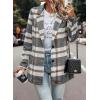 imagePRETTYGARDEN Women Plaid Shacket Jacket Trendy Fall Casual Button Wool Blend Tartan Trench Coat Winter Clothing with PocketsShort Style Grey White
