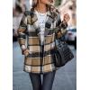 imagePRETTYGARDEN Women Plaid Shacket Jacket Trendy Fall Casual Button Wool Blend Tartan Trench Coat Winter Clothing with PocketsShort Style Khaki
