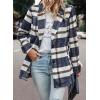 imagePRETTYGARDEN Women Plaid Shacket Jacket Trendy Fall Casual Button Wool Blend Tartan Trench Coat Winter Clothing with PocketsShort Style Navy Plaid