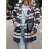 imagePRETTYGARDEN Women Plaid Shacket Jacket Trendy Fall Casual Button Wool Blend Tartan Trench Coat Winter Clothing with PocketsShort Style Navy Plaid