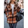 imagePRETTYGARDEN Women Plaid Shacket Jacket Trendy Fall Casual Button Wool Blend Tartan Trench Coat Winter Clothing with PocketsShort Style Orange