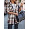 imagePRETTYGARDEN Women Plaid Shacket Jacket Trendy Fall Casual Button Wool Blend Tartan Trench Coat Winter Clothing with PocketsShort Style Pink