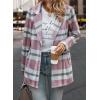 imagePRETTYGARDEN Women Plaid Shacket Jacket Trendy Fall Casual Button Wool Blend Tartan Trench Coat Winter Clothing with PocketsShort Style Pink White