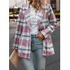 imagePRETTYGARDEN Women Plaid Shacket Jacket Trendy Fall Casual Button Wool Blend Tartan Trench Coat Winter Clothing with PocketsShort Style Pink White