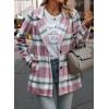 imagePRETTYGARDEN Women Plaid Shacket Jacket Trendy Fall Casual Button Wool Blend Tartan Trench Coat Winter Clothing with PocketsShort Style Pink White