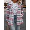 imagePRETTYGARDEN Women Plaid Shacket Jacket Trendy Fall Casual Button Wool Blend Tartan Trench Coat Winter Clothing with PocketsShort Style Pink White