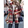 imagePRETTYGARDEN Women Plaid Shacket Jacket Trendy Fall Casual Button Wool Blend Tartan Trench Coat Winter Clothing with PocketsShort Style Red