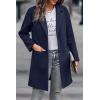 imagePRETTYGARDEN Women Plaid Shacket Jacket Trendy Fall Casual Button Wool Blend Tartan Trench Coat Winter Clothing with PocketsSolid Navy