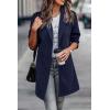 imagePRETTYGARDEN Women Plaid Shacket Jacket Trendy Fall Casual Button Wool Blend Tartan Trench Coat Winter Clothing with PocketsSolid Navy