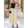 imagePRETTYGARDEN Womens 2025 Spring Strapless Maxi Dresses Patchwork Long Flowy Pockets Elegant Going Out Summer Tube Top DressApricot