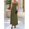 imagePRETTYGARDEN Womens 2025 Spring Strapless Maxi Dresses Patchwork Long Flowy Pockets Elegant Going Out Summer Tube Top DressArmy Green