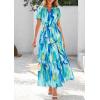imagePRETTYGARDEN Womens 2025 Summer Boho Maxi Dresses Floral Short Sleeve V Neck A Line Tiered Flowy Long Beach Vacation DressBlue
