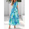 imagePRETTYGARDEN Womens 2025 Summer Boho Maxi Dresses Floral Short Sleeve V Neck A Line Tiered Flowy Long Beach Vacation DressBlue