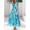 imagePRETTYGARDEN Womens 2025 Summer Boho Maxi Dresses Floral Short Sleeve V Neck A Line Tiered Flowy Long Beach Vacation DressBlue