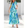 imagePRETTYGARDEN Womens 2025 Summer Boho Maxi Dresses Floral Short Sleeve V Neck A Line Tiered Flowy Long Beach Vacation DressBlue